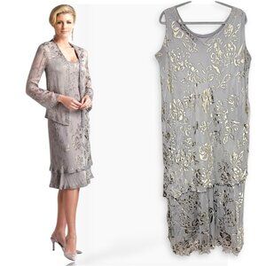 Vintage Capri by Mon Cheri Silk Velvet Burnout Y2K Evening Dress Size 22W